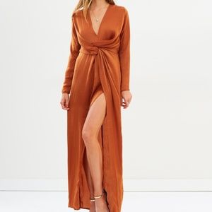 NEW Missguided silk maxi slit dress - burnt orange